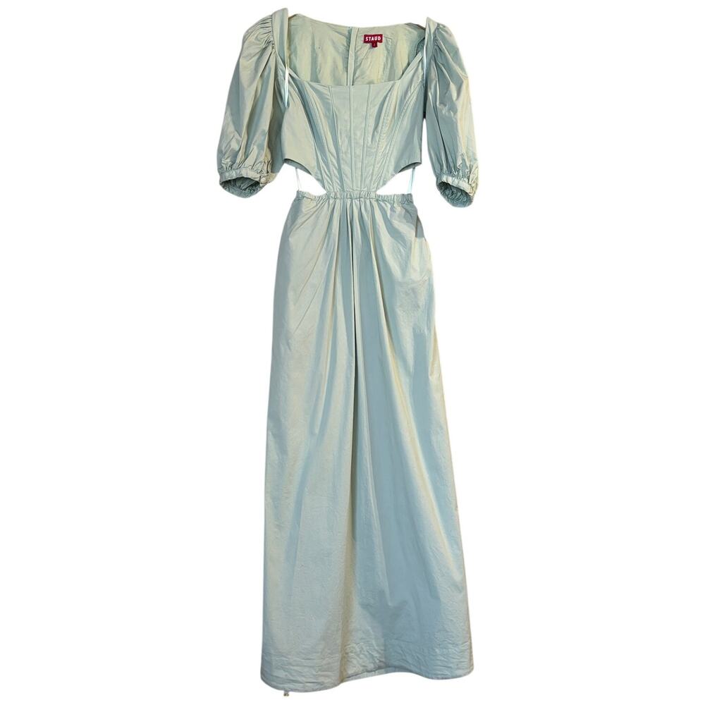 Staud Astro Puff Sleeve Cutout Cotton Maxi Dress Women's 2 Sage